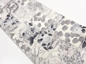 重ね色紙に草花模様全通洒落袋帯